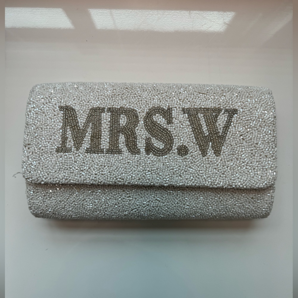 White Beaded Mrs. W clutch